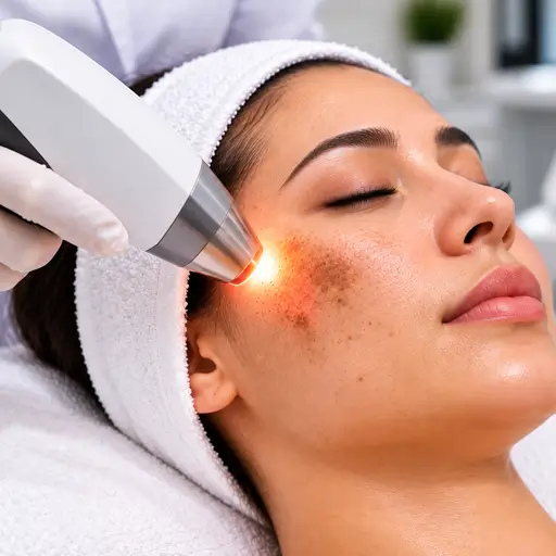 Laser pigmentation removal session for dark spots and freckles at Dr. L Square Clinic
