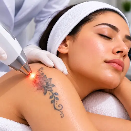 Laser tattoo removal treatment session using Q-switched laser at Dr. L Square Clinic