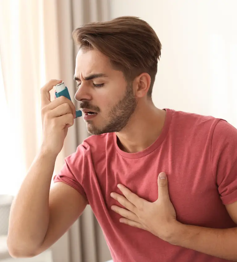 Doctor evaluating high-pitched whistling or wheezing during breathing at Dr. L Square Multispecialty Homeopathy Clinic